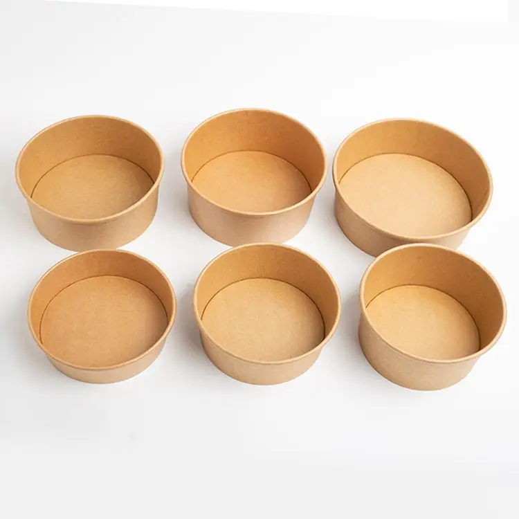 kraft paper round bowl with lid su1200ml-1 kraft paper pla lining salad bowl