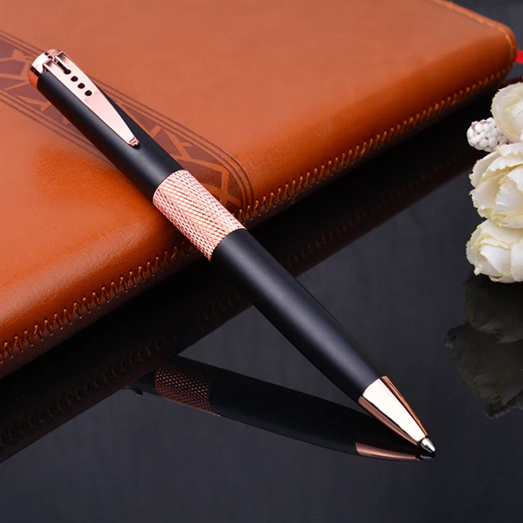 Promotional Three Hole Pen Clip Design Luxury Rose Gold Metal Ballpoint Twist Pen For Wedding Gifts Custom Logo Black Rose Gold