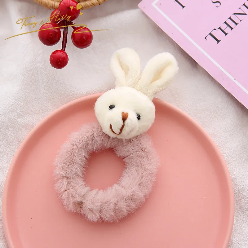 Tracy & Herry Winter warm bear Hair Rope Fuzzy Furry Elastic Dolls girls Head Rope Girls plush hair scrunchies