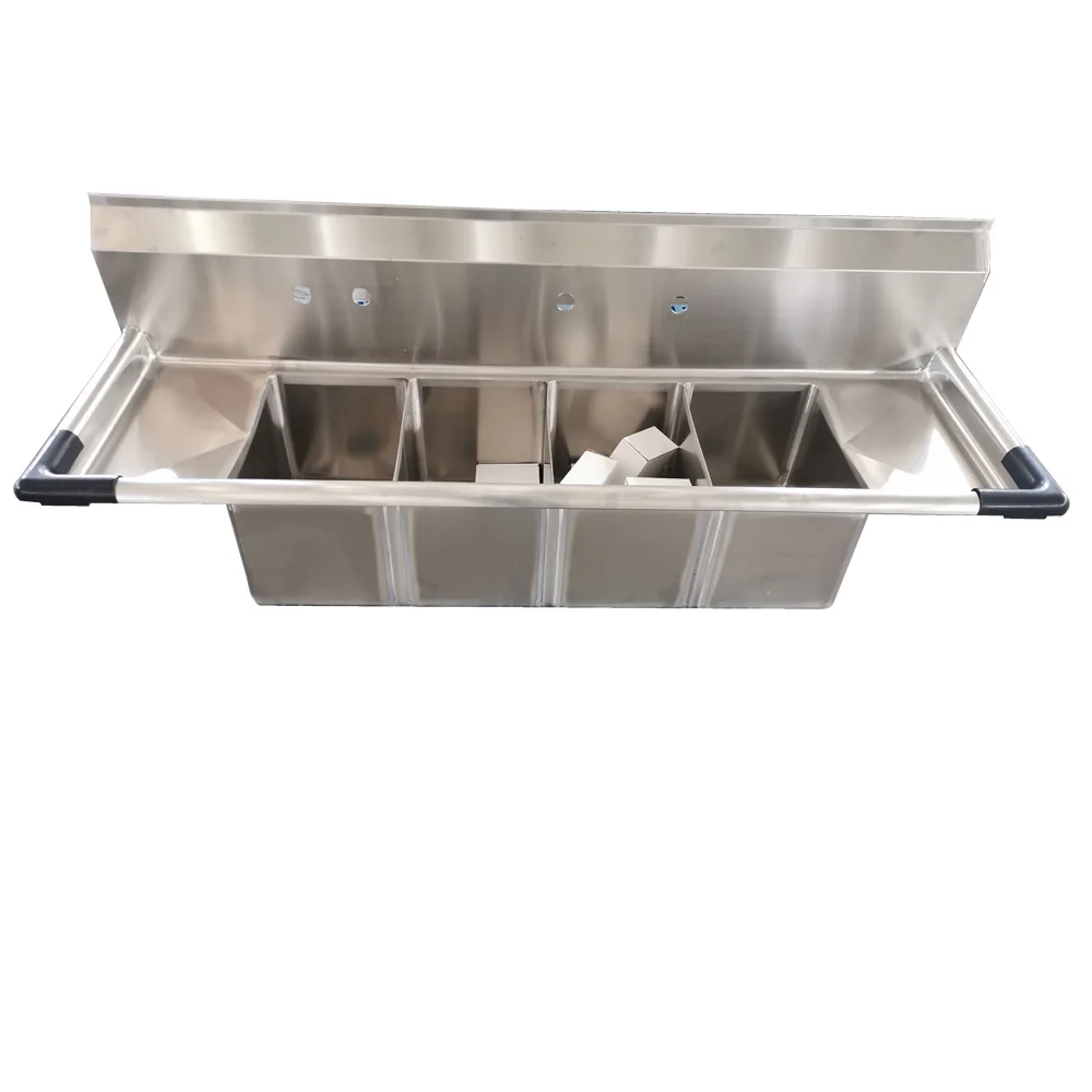 OEM ODM Foodservice NSF Commercial kitchen Brushed 304 stainless steel 4 Compartment Sink with faucet 4 bowl knock down legs