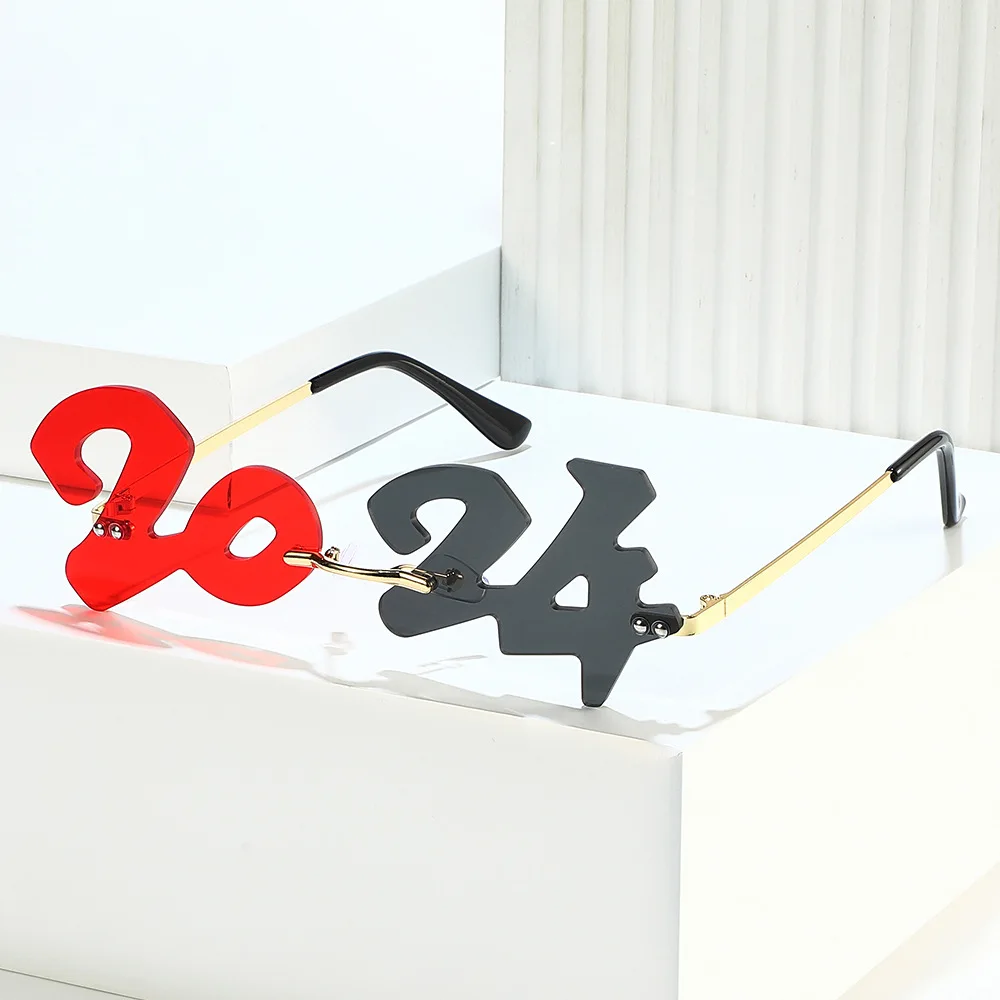 Sunglasses New 2024 Wholesale Holiday Props Digital Glasses Party Decoration Happy New Year Glasses