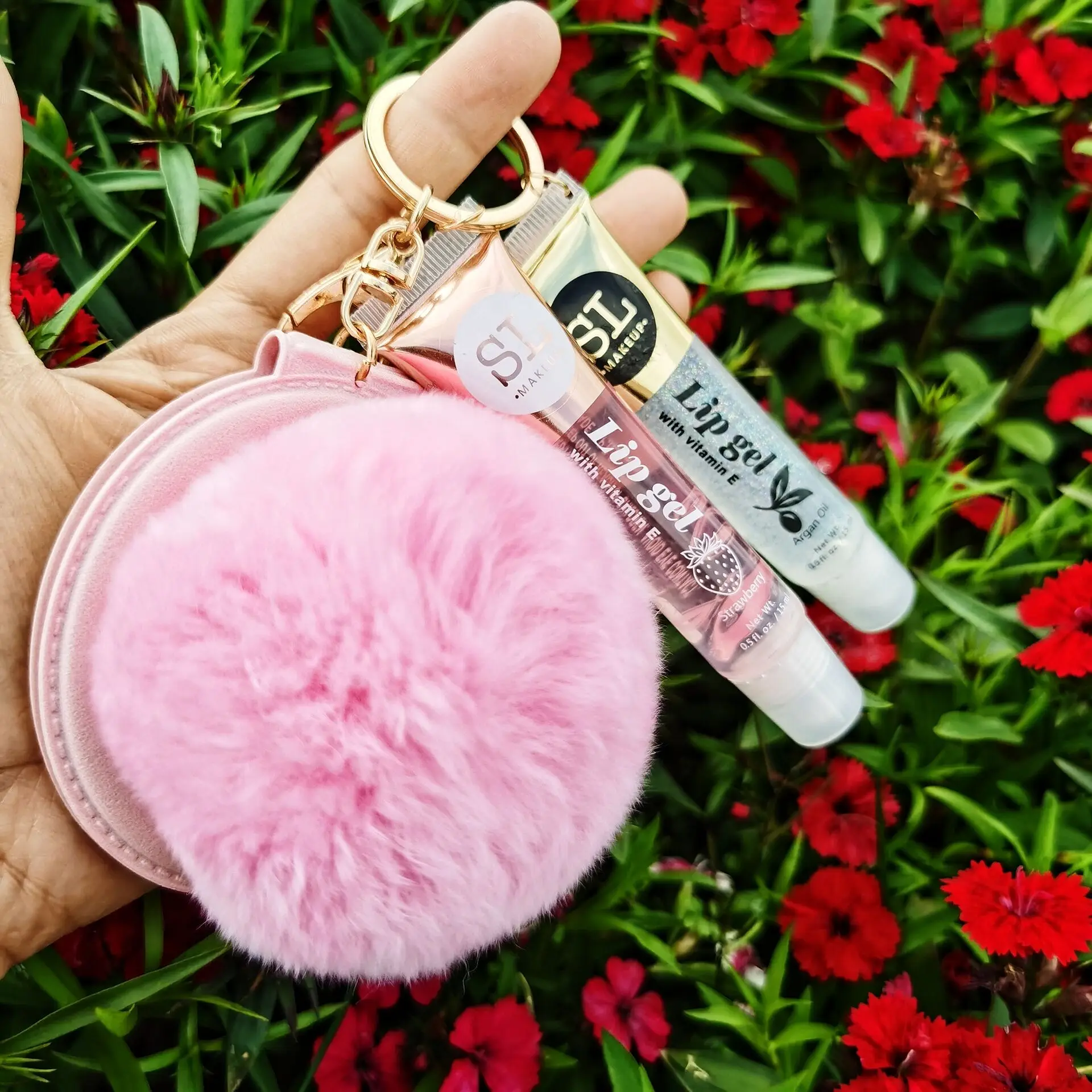  Lipgloss Base Private Label Clear Custom Key Chain Vegan Glitter Wholesale Natural Shimmer Pompoms Fruit Lip