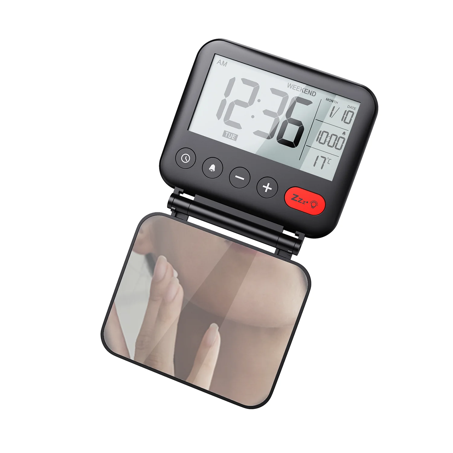 
Power saving mode LED bedroom mirror with digital clock travel alarm clock 