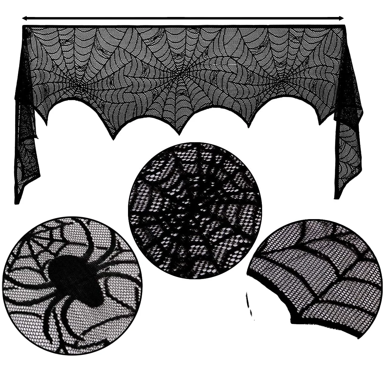 Halloween Decoration 18X96 Inches Black Spiderweb Fireplace Mantle Scarf Lace Cover For Halloween Party Banquet