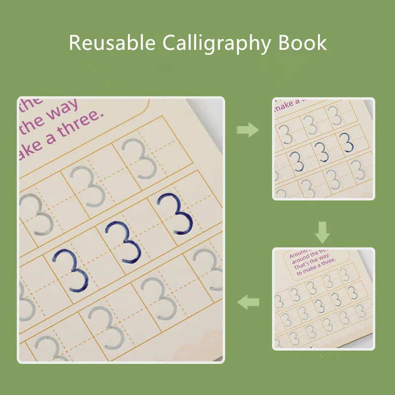 CL874 Kids Practice Writing Copybook English Groove Calligraphy Exercise Book 4pcs Set Magic Reusable Calligraphy Book