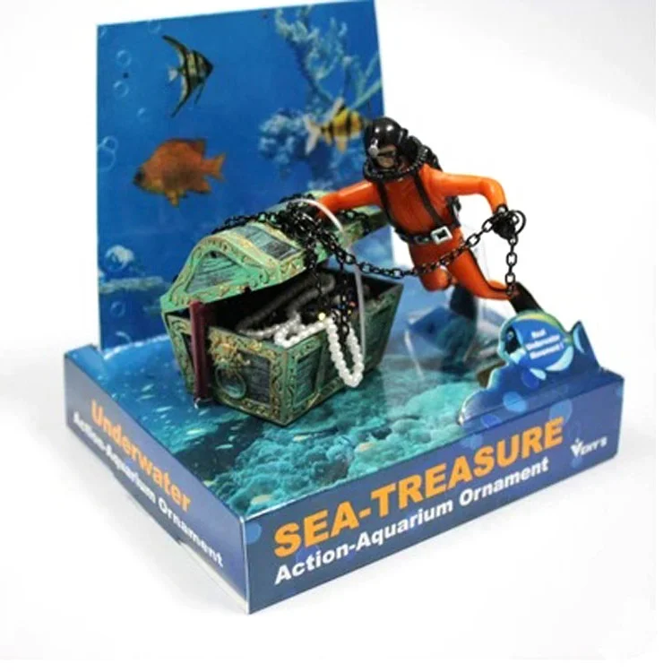 American Seahorse Pneumatic Fish Tank Decorations Treasure Hunting Frogman Fish Tank Ornaments Box Aquarium Landscaping