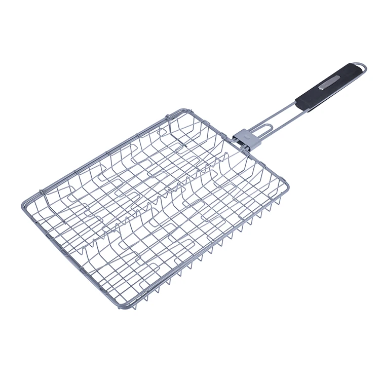 Portable Heat Resistant Handle BBQ Grill Fish Basket  For Our Door Grilling