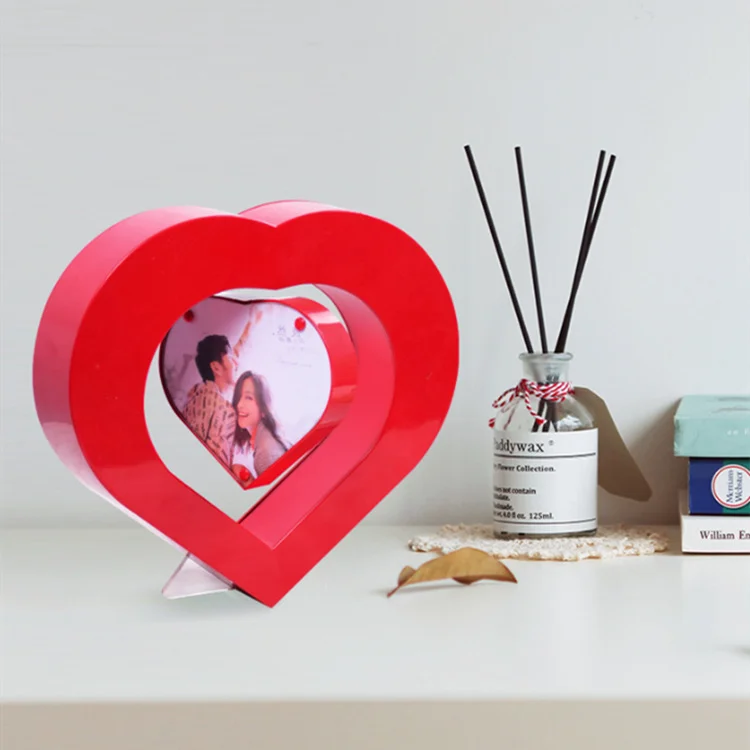 Heart Shape Rotating Two Sided Picture Frame Magnetic Rotating Levitating Floating Led Photo Frame for Wedding Home Decor