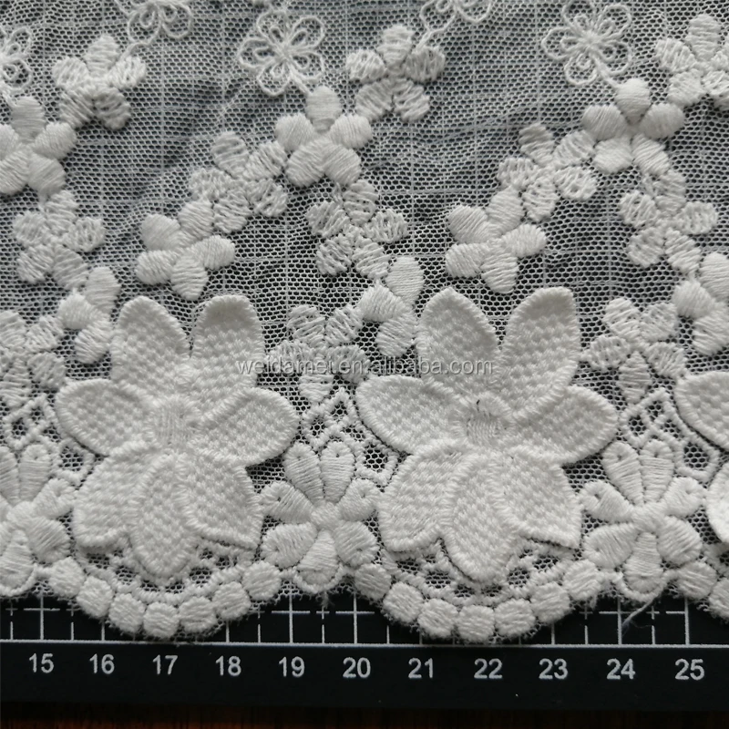 White Embroidered Mesh Lace Trim 3D Flower Voile Lace Trimming Embroidery Tulle 3D Lace Trim for Sale