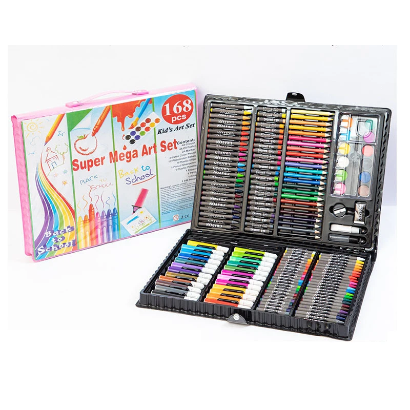 Paul Cezanne Wholesale Mixed Media Art Set Plastic Box 168pcs Art Paintbrush Painting Set Drawing Art Set for Kid Children