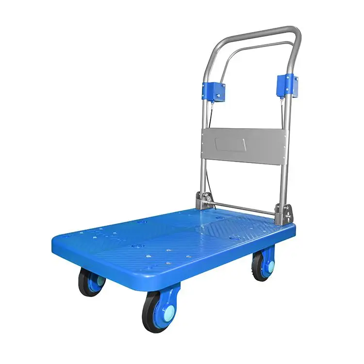 Best Selling Heavy Troley Warehouse Trolley Cargo Cart New Design Handle Brake Platform Trucks With Brakes PLA300N-SS-DX