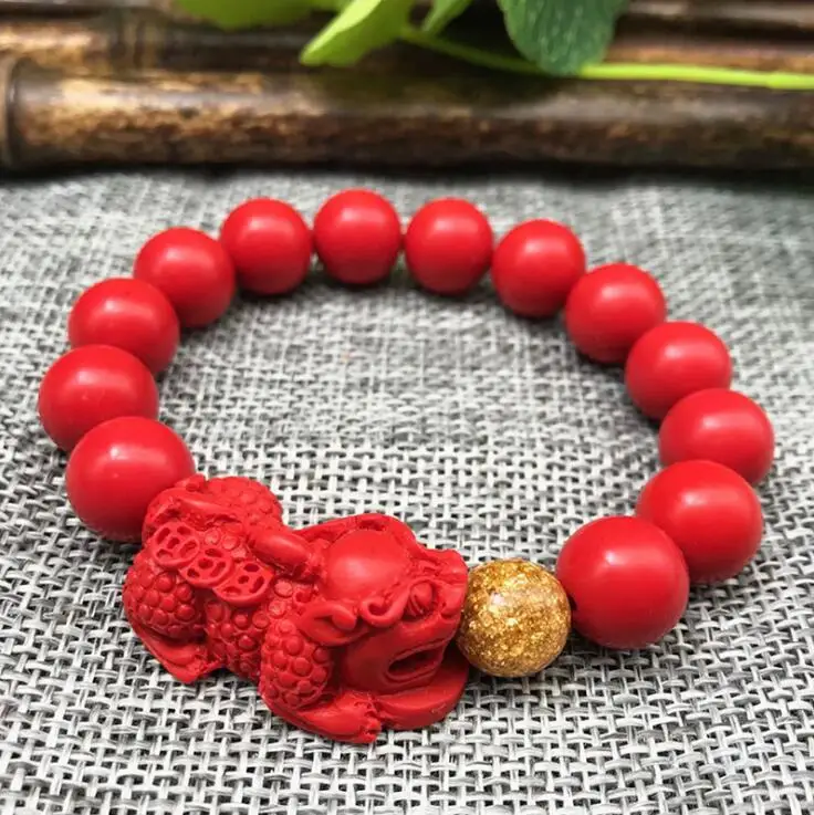Pixiu Natural Stone Chinese Feng Shui Pi Xiu Red Beads Gold Wealth and Good Lucky Unisex Bracelets
