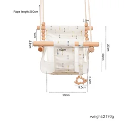 Hot Wooden Baby Swing Chair Canvas Hanging Swing Seat with Cushion Indoor Durable Swing for Infant