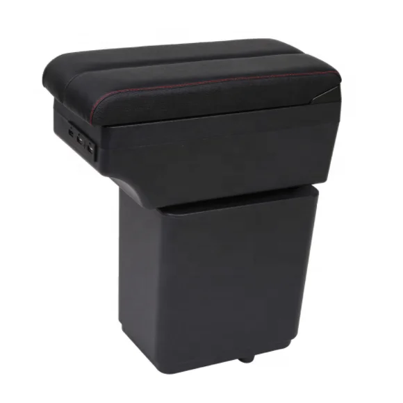 Curved Surface Black color Pu leather 7 USB Design slide and double layers design box Car Armrest box for Citroen Berlingo