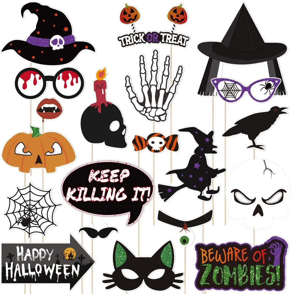 2022 Halloween Photo Booth Props 20pcs Party Favors Decorations Baby Photo Shoot Props With Pumpkin Ghost Lips Hats