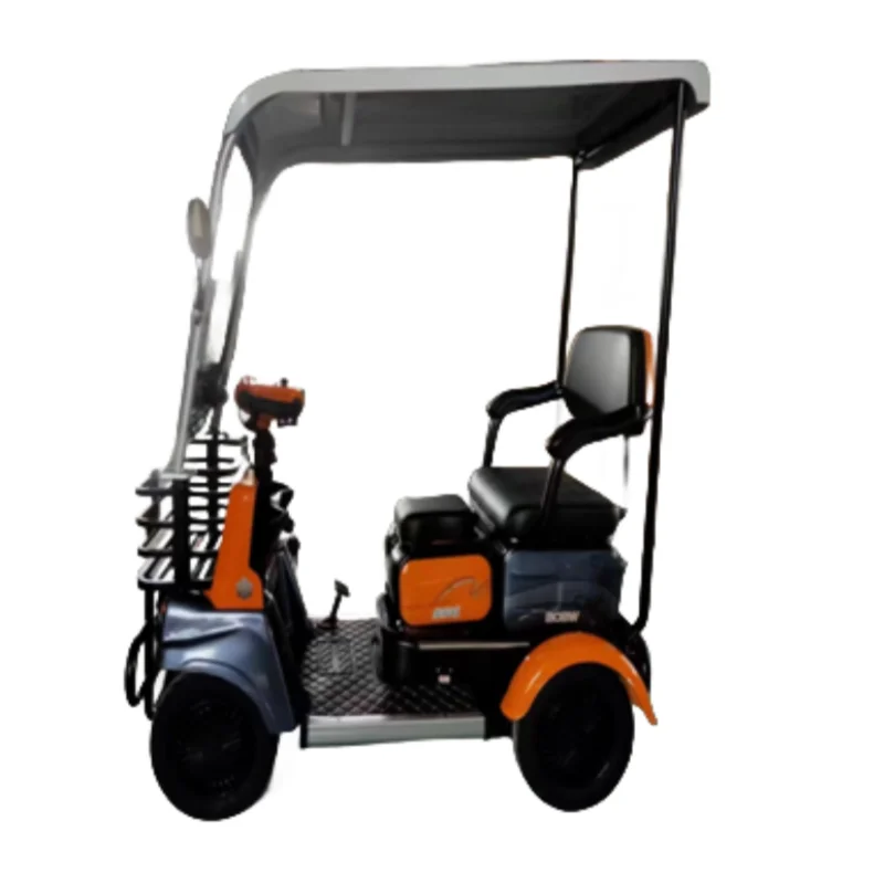 Two-Seater Electric Four-Wheel Leisure Minibus with Child Seats Oversized Windscreen Steel Frame Basket Integrated Battery