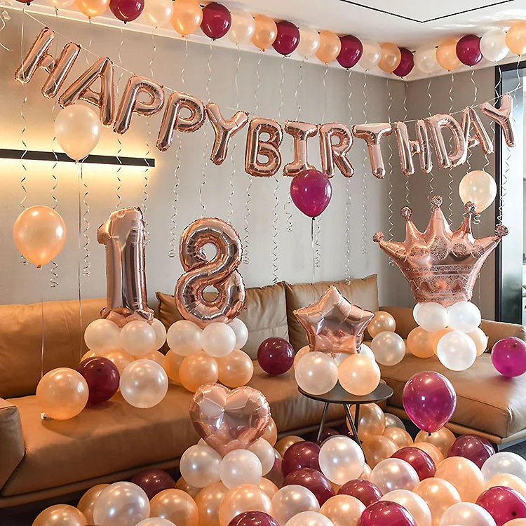Birthday Balloons Party Decorations Set Gold Crown Helium Balloon for Girls and Boys 18th Birthday Party