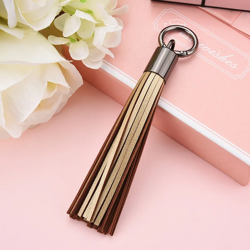 Women Leather Tassels Keychain Car Key Rings Gift Bag Hanging Buckle Leather Key Chain Tassel Charms
