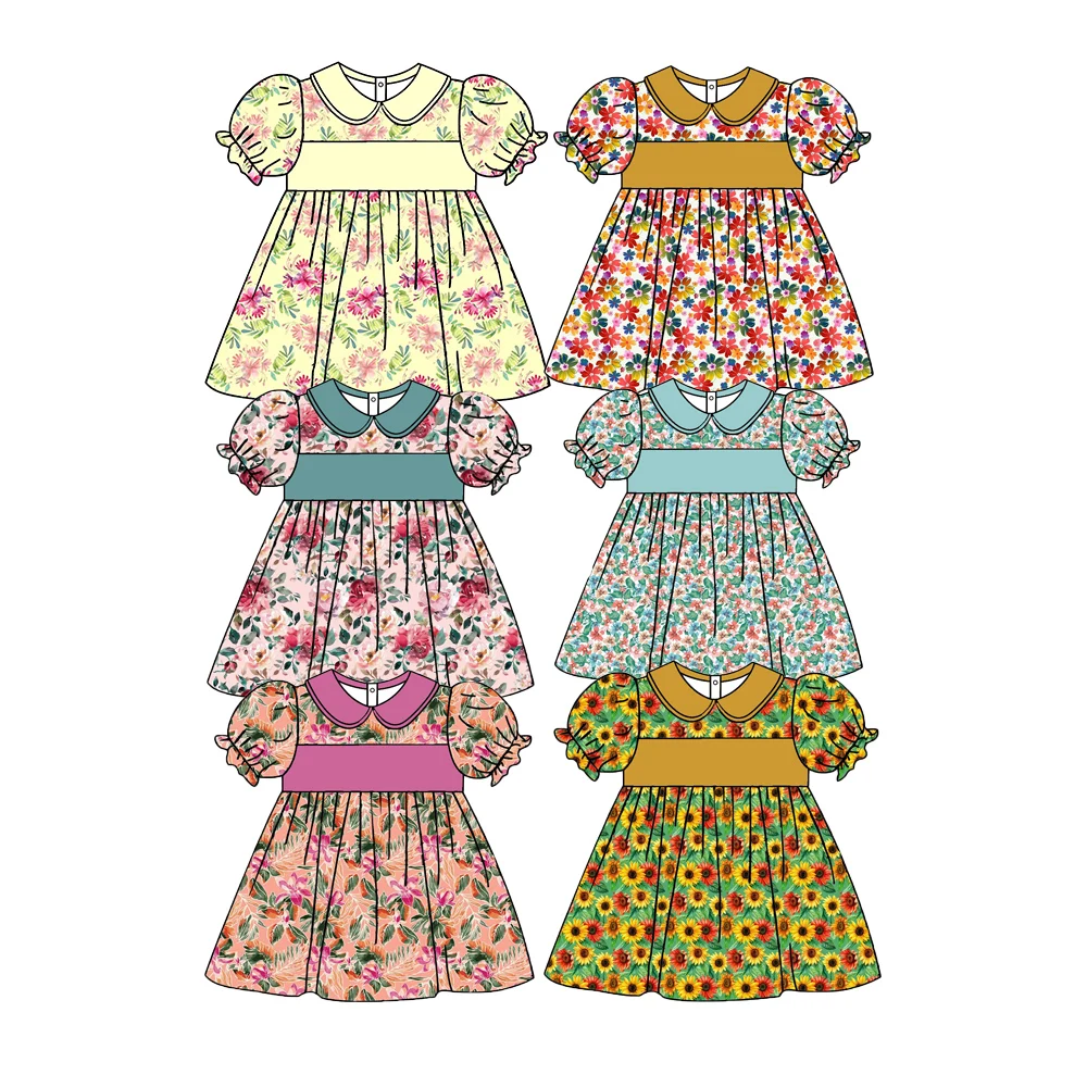 Boutique Fashion Customizable Girls Dresses Christmas Sweet Princess Dress Puff Sleeve Casual Long Kids Baby Dresses Children