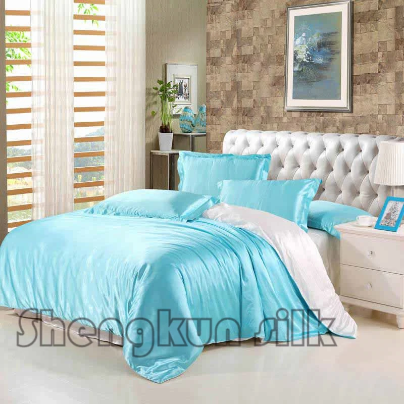 100% шелк тутового постельных принадлежностей простыни лаванда фиолетовый цвет пододеяльник плоский лист королева размер