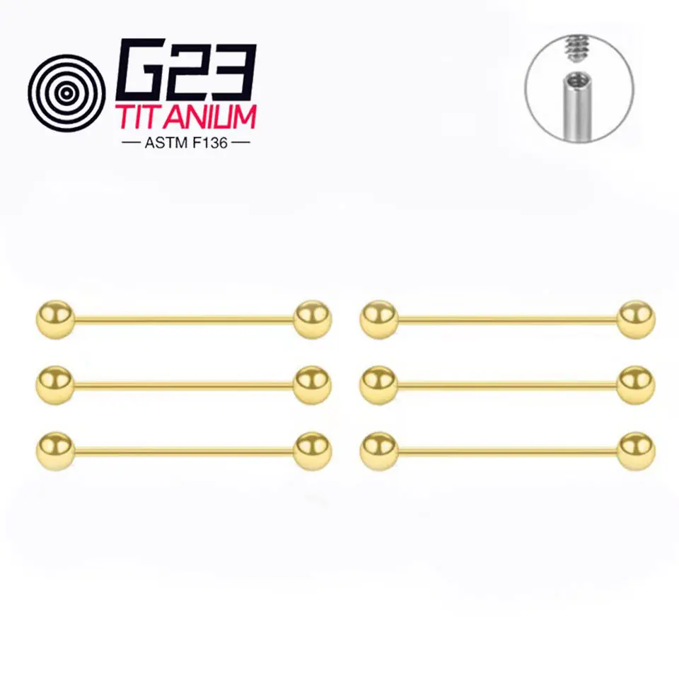 ASTM F136 Titanium Silver Gold Cartilage Tragus Helix Conch Pierced Industrial Barbell Ear Piercing Jewelry
