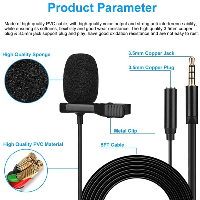 Lavalier Microphone 3.5mm headphone splitter with mic For iphone Samsung Huawei Xiaomi earplugs with mic
