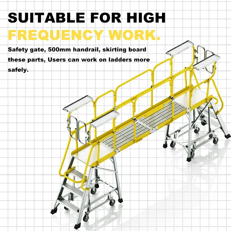 Aluminum Work Platform Ladder Elevating Ladder With Bottom Supports Adjustable Mounted Removable Multipurpose Ladders
