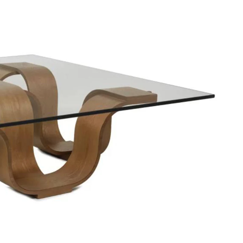 Стеклянный журнальный столик из массива дерева современный для чайного центра стеклянный со стеклянной крышкой и деревянной ножкой