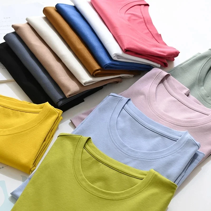 High quality t shirt blanks women mercerized cotton wholesale t-shirt custom logo 95% cotton 5% elastane t shirt