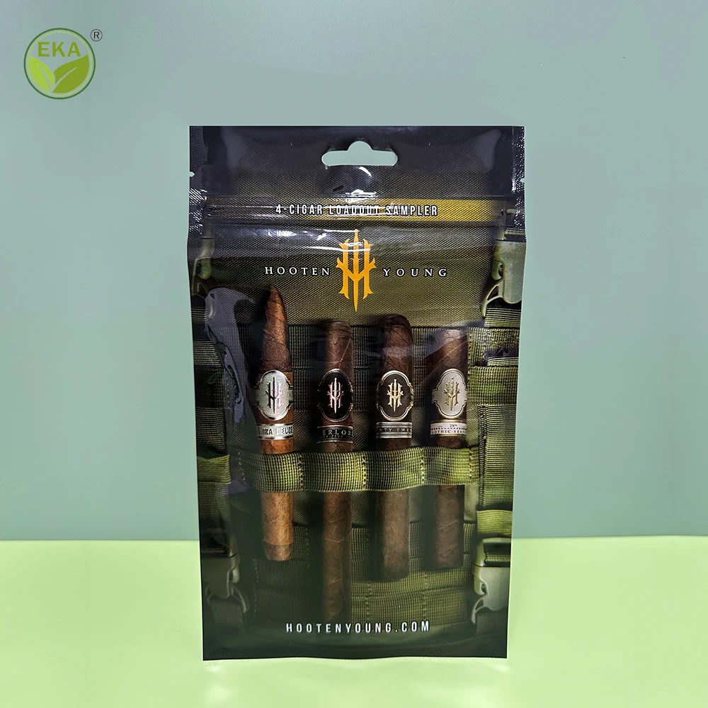 Custom Black Matte Heat Seal Foil Mylar Bag Humidity Tobacco Packaging Zip Plastic Humidor Cigar Ziplock Bags