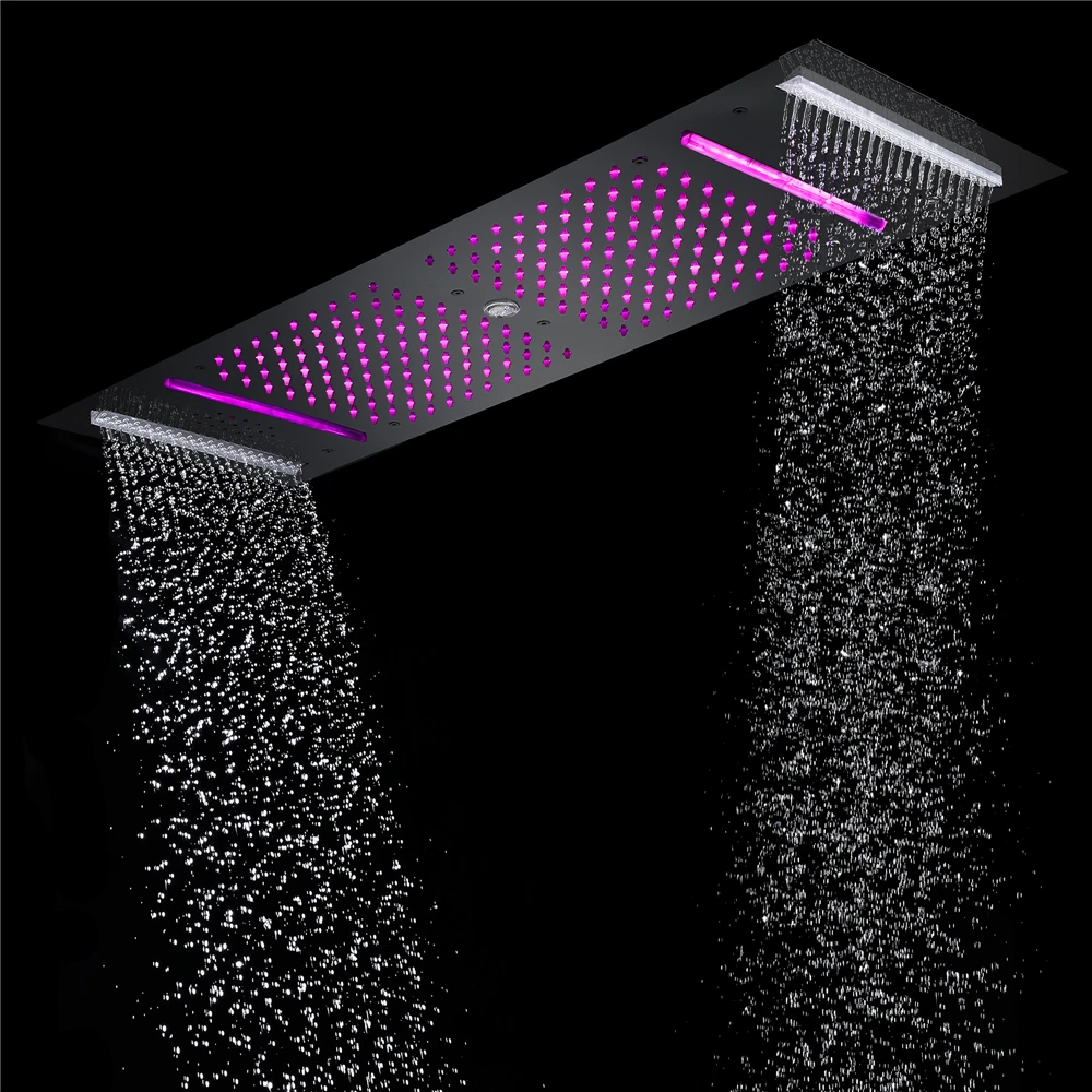 36*12inch Music Led Water Column&Rain Waterfall Shower Temperature Display Button Control Thermostatic Shower Faucet