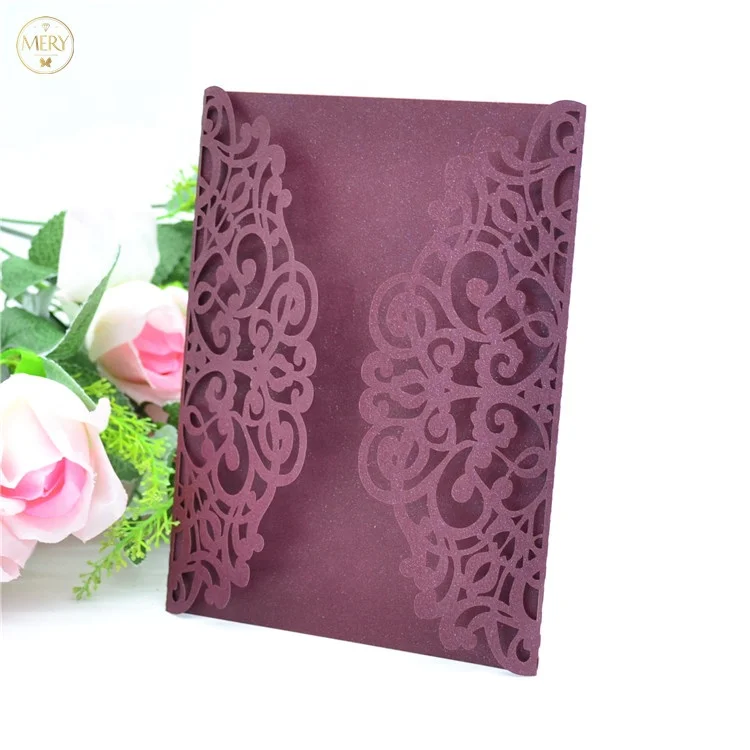 Rose gold glitter paper laser cut elegant wedding invitations