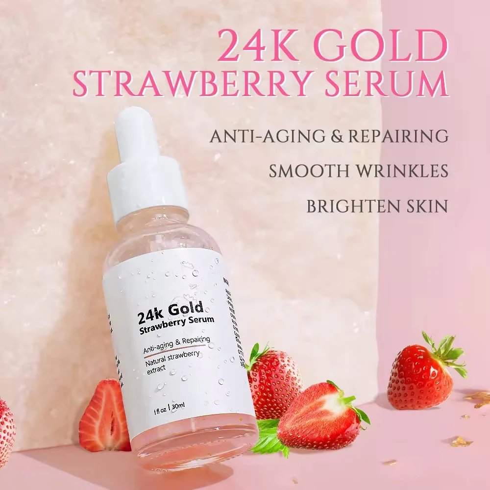 OEM ODM Private Label 24K Gold Strawberry Skin Brightening Whitening Anti Aging Wrinkle Face Serum