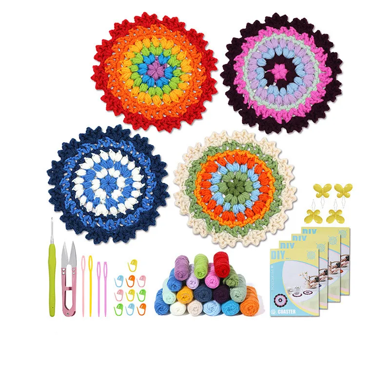 Crochet Kit for Beginners,Coasters Plant Pot Crochet Start Kit for Adults, Complete Knitting Crochet Supplies