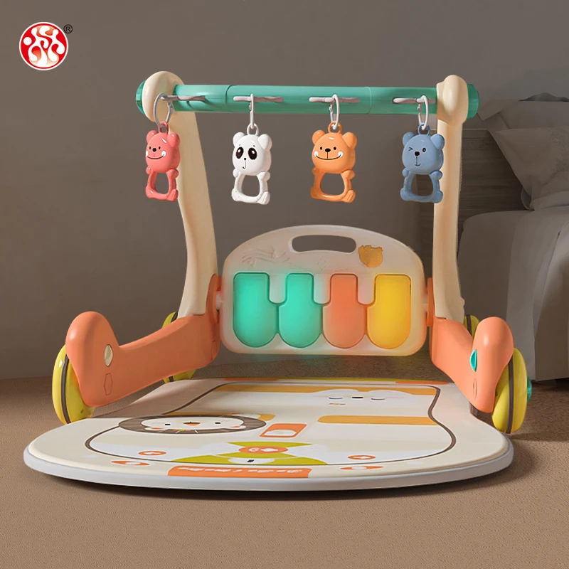 2 In 1 Multi-Functional Baby Walker Trolley Educational Learning Toys Activity Gym Play Mats with Music Piano