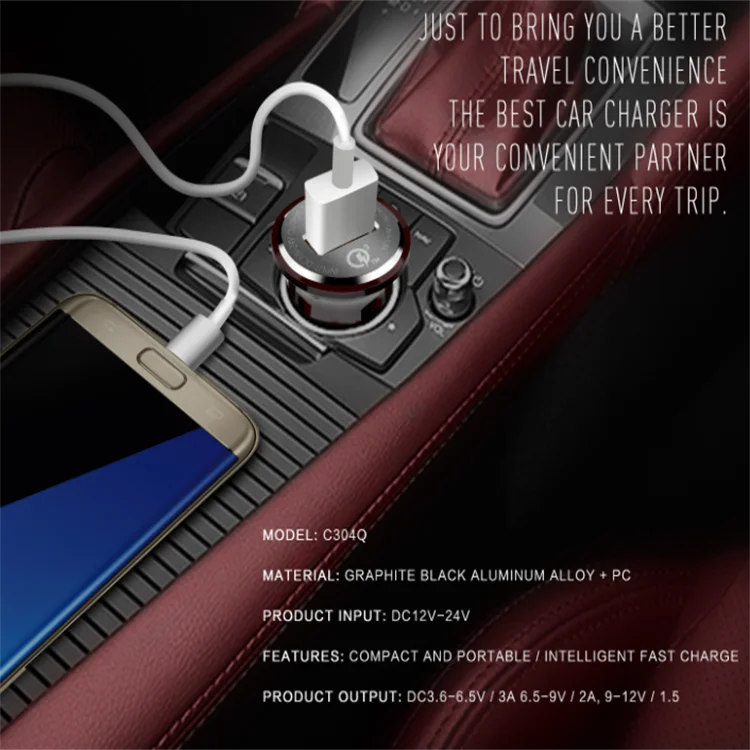 LDNIO Manufacturer Factory Direct Portable Hot C304Q Quick Charge 3.0 Car Charger Fashion Style 1 Usb Port 18W car charger adapt