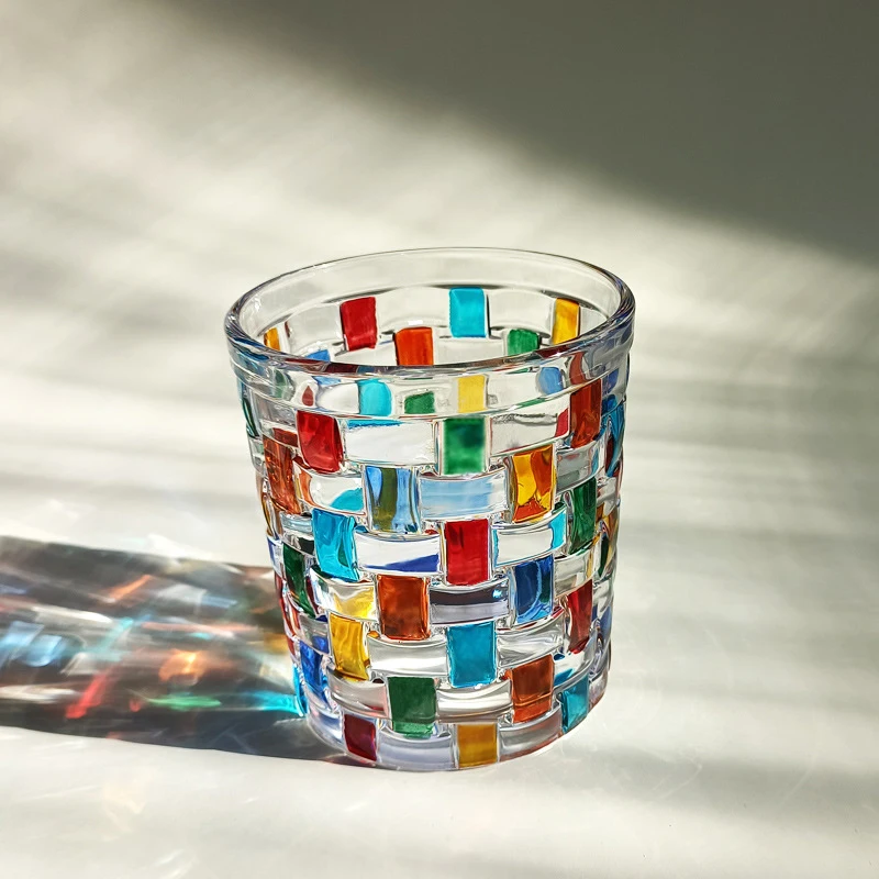 Italian designer with the same hand-painted painted lines woven crystal glass whiskey glass water glass high-value stripes