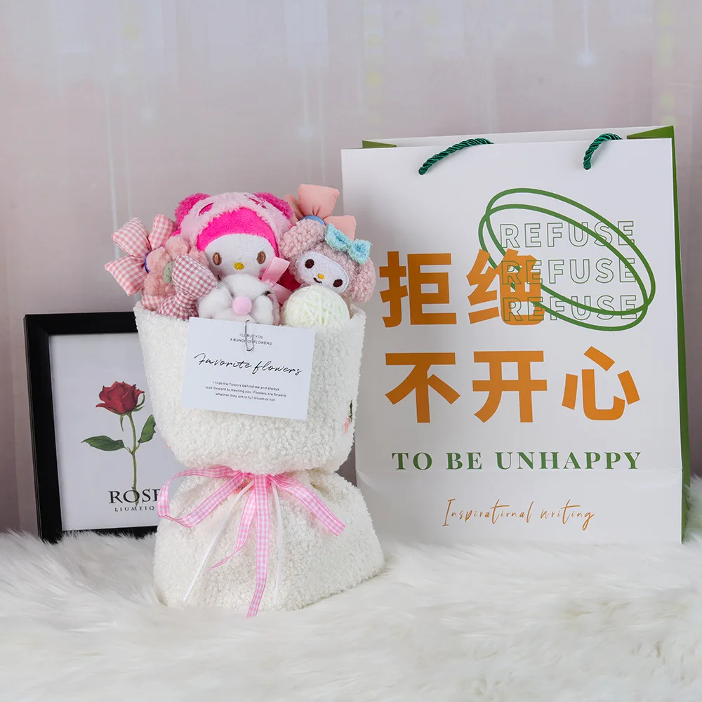 Плюшевый букет Sanrios Kuromi мягкие игрушки мелодия кукла мультяшных аниме персонажей цветы подарки на день рождения для пары