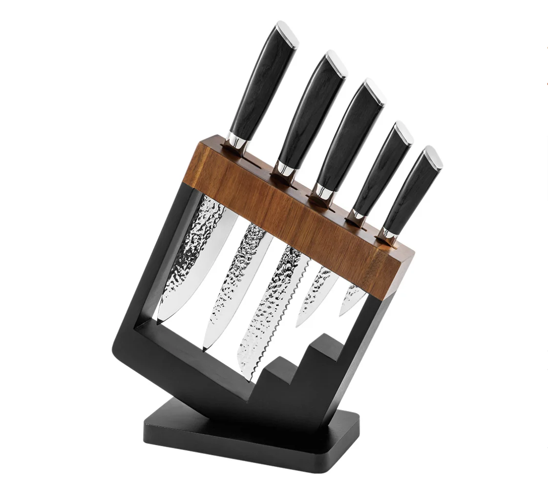 Stainless steel 6-piece  knife set with hammered blade and PAKKA wood handle