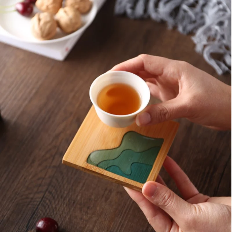 Creative Epoxy Resin Transparent Bamboo  coaster Round Tea Coaster Cup Holder Potholder Tea Set Cocina Accessories