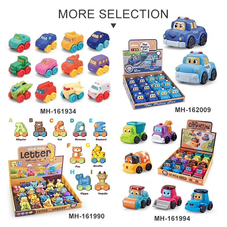 Mini car vinyl toy for baby education toys soft rubber cars cheap kids gift