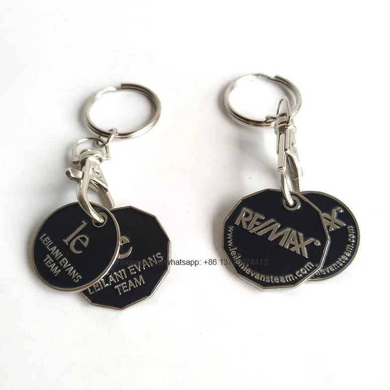 metal custom logo Canada double loonie coin and quarter coin shopping trolley grocery cart token key chain keychains