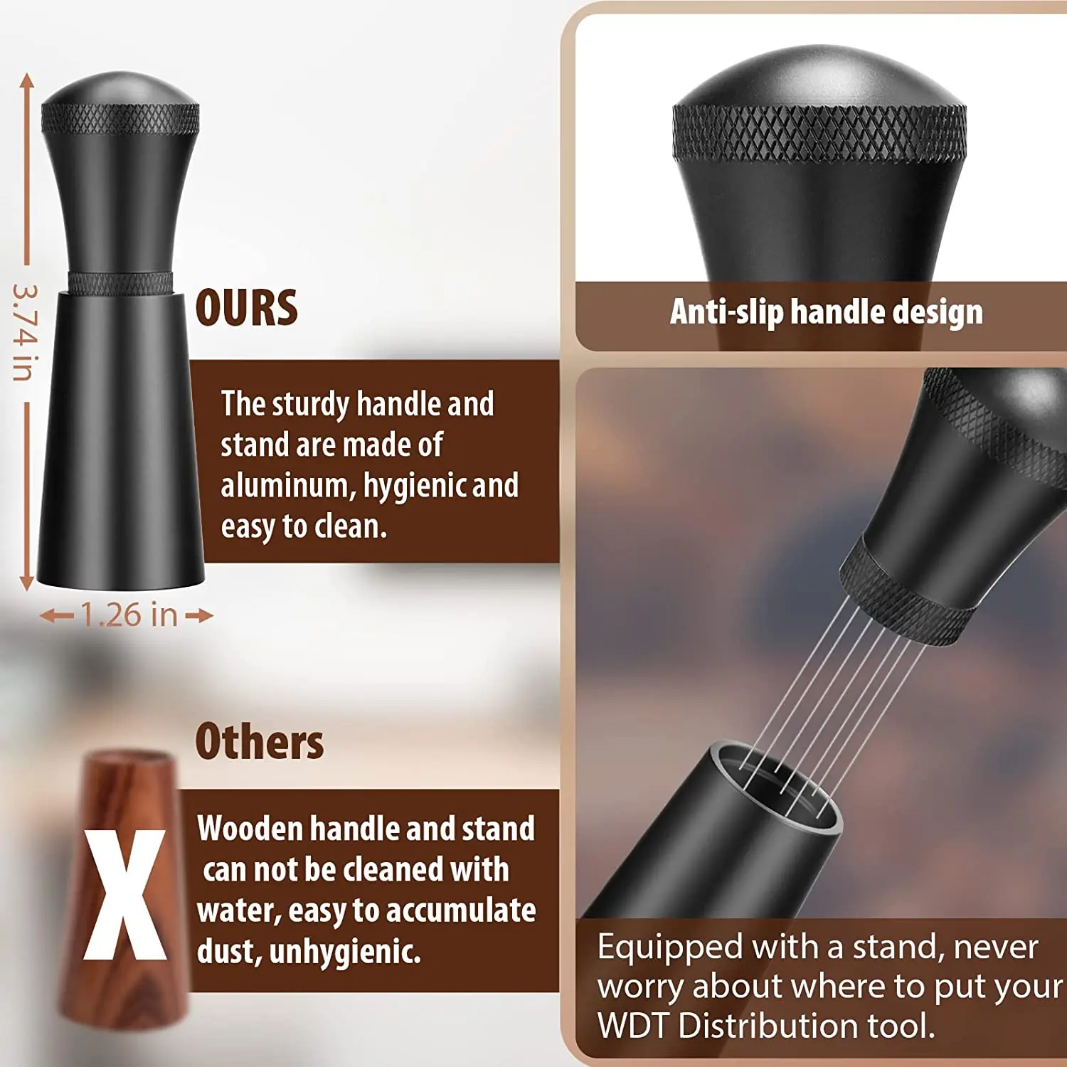 Professional coffee tools wooden handle and gourd base 10 pin stainless steel coffee stirrer