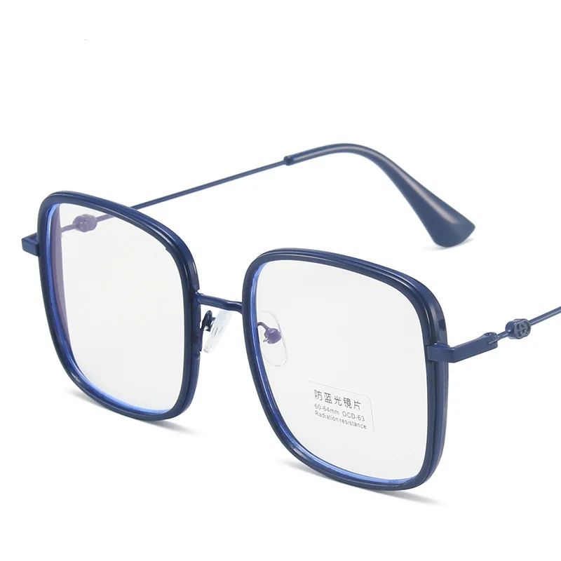 2021 new simple square large frame anti-blue glasses men and women ins style candy color trend Smooth Mirror