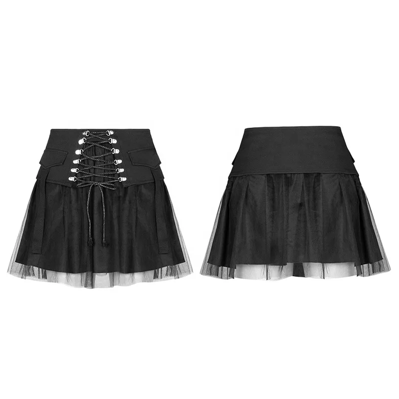 PUNK RAVE OPQ-615 women 2021 new spring summer skirts girls nifty drawstring waist black mesh mini A Shape skirt