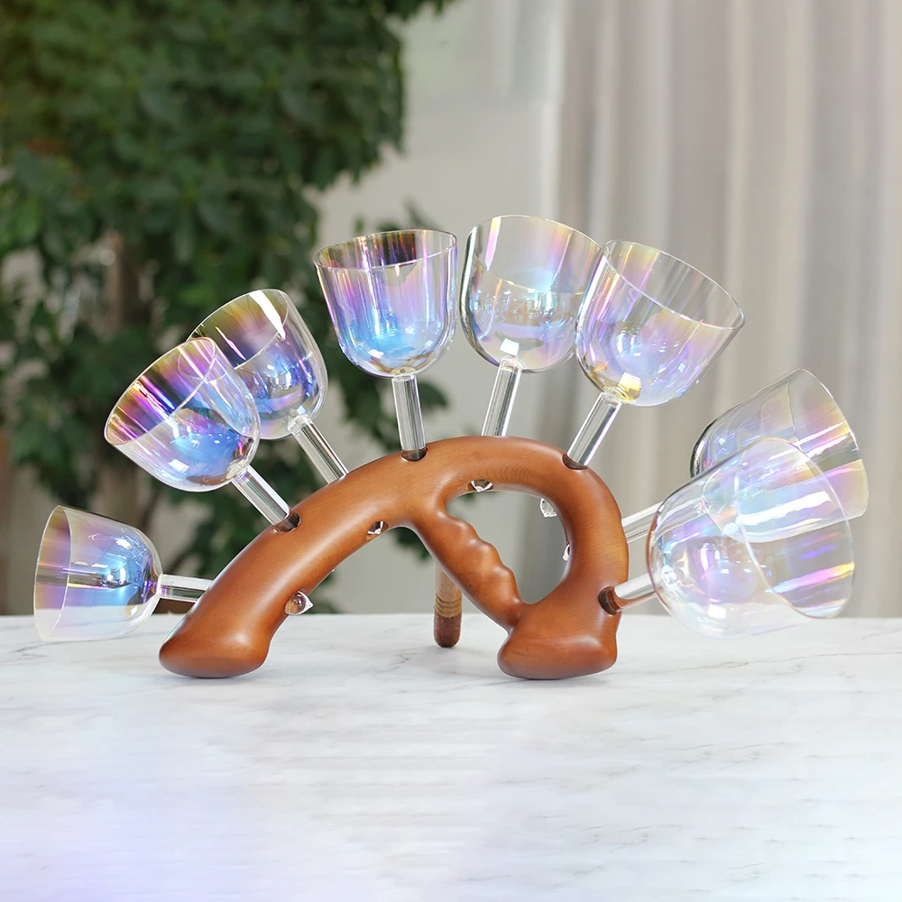 3.5-8.75 inch 7pcs or 8pcs crystal singing bowl handle 432 HZ perfect pitch 440hz sound bowl set musical Instrument  handmade