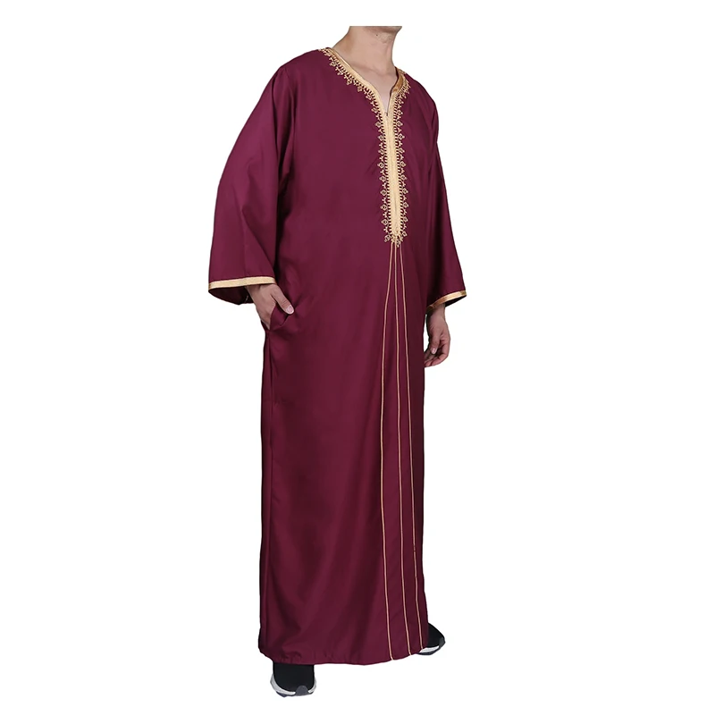 Muslim Morocco Style Modern Model Meticulous Design Delicate Decoration Exquisite Neckline Weaved Pattern Long Dress For Men