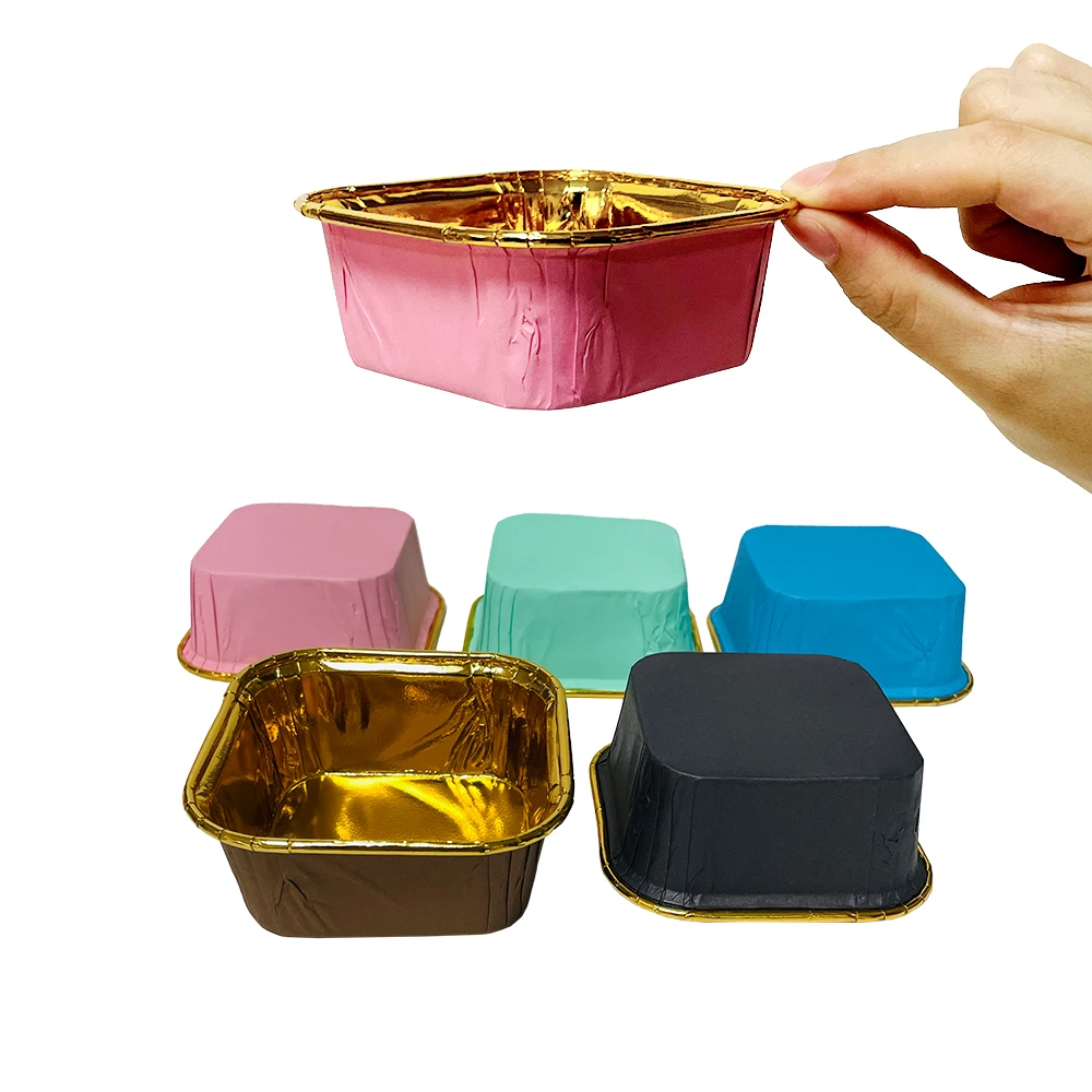 Square Aluminum Foil Paper Cupcake Liners Disposable Oven Safe Baking Pastry Cups For Party, Wedding
