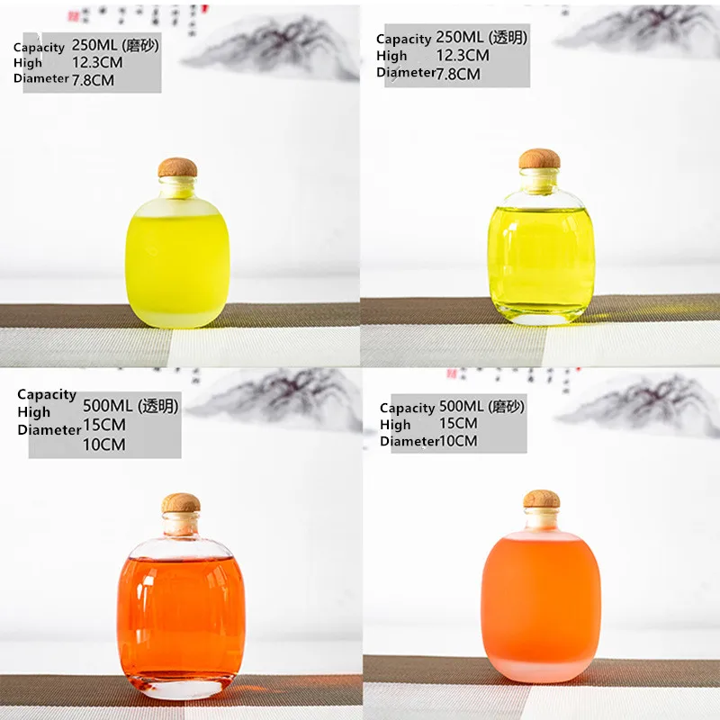 wholesale 250ml 500ml Cylinder Round Vodka Spirit Gin Rum Glass Liquor Bottle Juice Beverage Liquor Packaging Bottle With Cork
