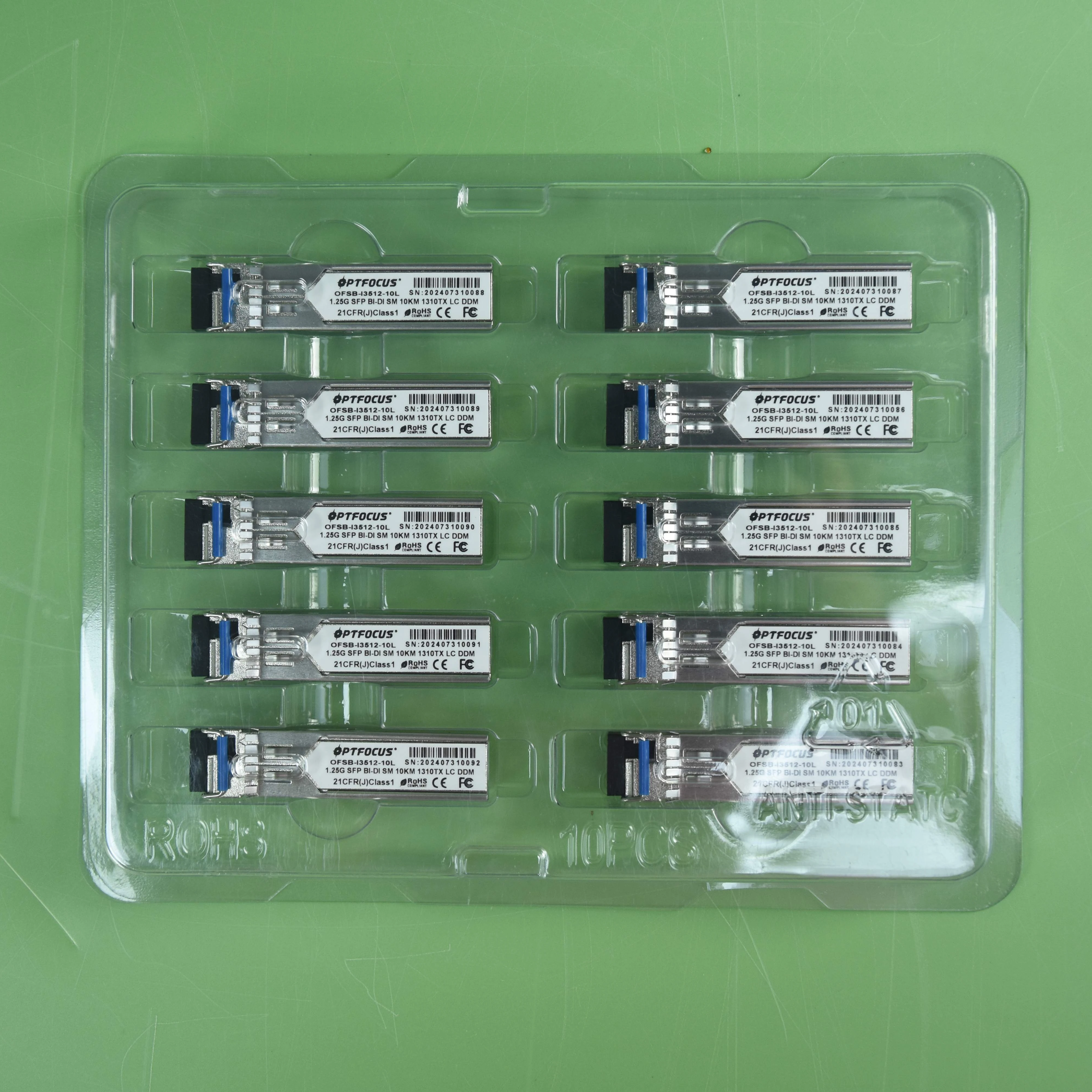 Industrialgrade SFP optical module1.25Gsingle mode single fiber 10 kilometers 1310nmTx/1550nm Rx LCinterface DDM